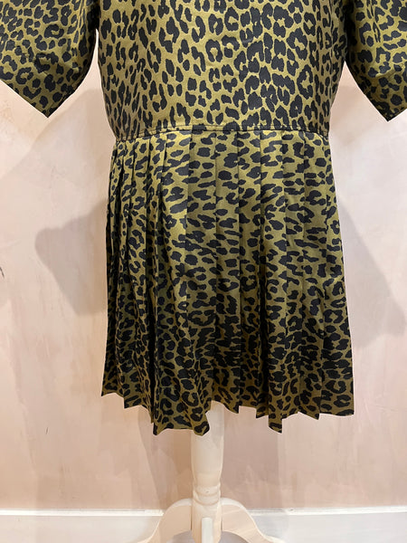 Ganni Green Leopard Dress 38